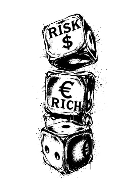 Stacked Dice with Financial Symbols