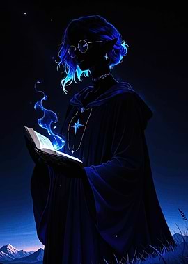 Blue Wizard Reading Spellbook