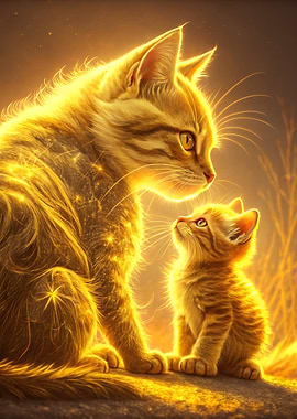 Golden Cats: Mother and Kitten