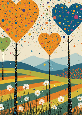 Colorful Heart Trees Landscape