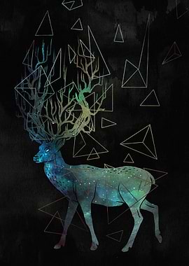 Geometric Deer with Galaxy Pattern