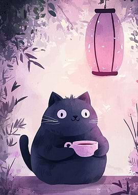 Cat with Tea in Garden