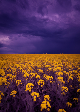 Yellow Flowers Under Stormy Sky
