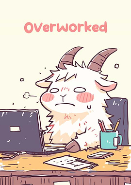 Overworked Goat Cartoon Illustration