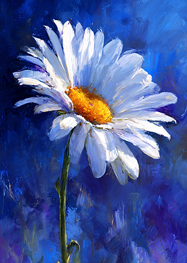 Daisy Flower Painting on Blue Background