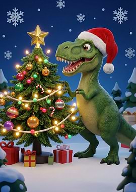 Christmas Dinosaur with Tree