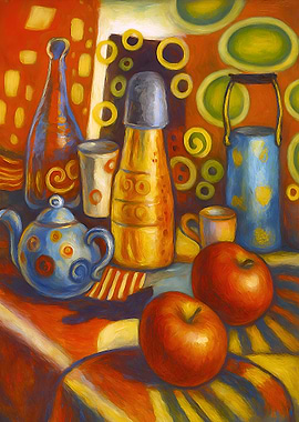 Colorful Still Life Painting with Apples