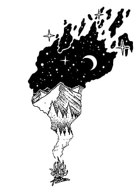 Night Campfire Landscape Illustration
