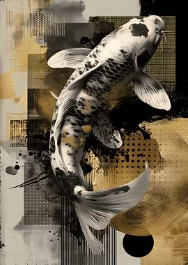 Black And Gold Koi Fish Collage