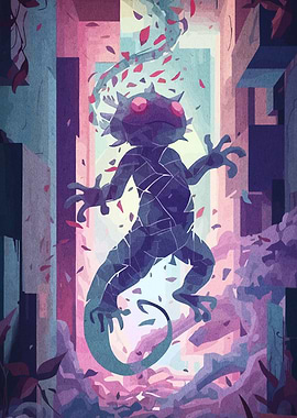 Stylized Lizard in Abstract Environment