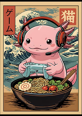 Kawaii Gamer Axolotl Ramen Cute Japanese Gaming