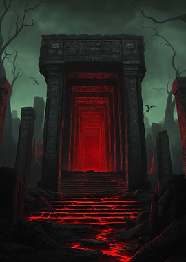 Dark Temple with Red Glow