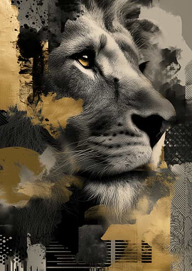 Abstract Black And Gold Lion