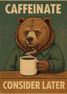 Caffeinate Bear Funny Poster