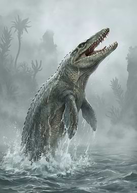 Mosasaurus Rising from the Sea