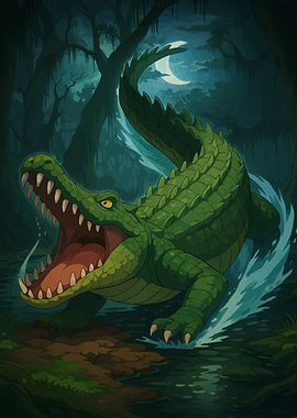 Cartoon Alligator in Swamp