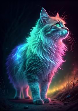 Neon Siberian Cat Portrait