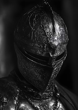 Ornate Knight's Helmet in Black and White