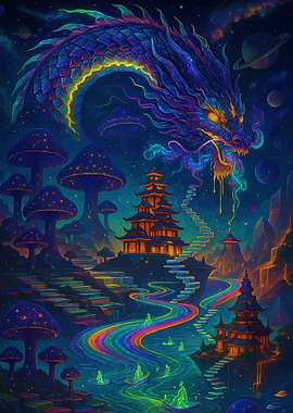 Psychedelic Dragon Landscape Asian