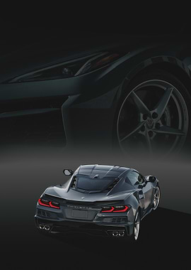 Sleek Gray Corvette on Dark Background