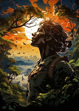 Figure in Lush Landscape