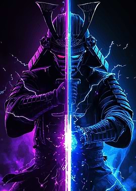 Cyberpunk Samurai with Neon Sword