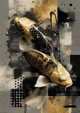 Black And Gold Koi Fish Collage
