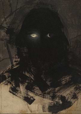 Dark Figure with Moon and Sun Eyes