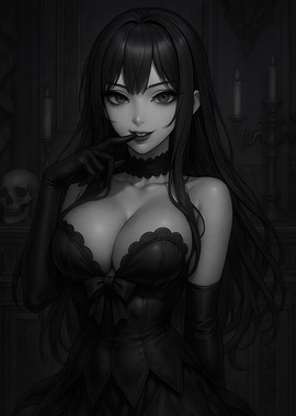 Goth Anime Girl in Black Dress