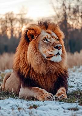 Majestic Lion Portrait in Winter