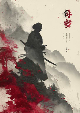 Japanese Samurai in Mountainous Landscape