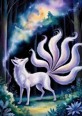 Nine-tailed Fox in Enchanted Forest