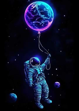 Astronaut with Planet Balloon in Space