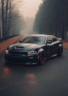 Dodge Charger on Foggy Road