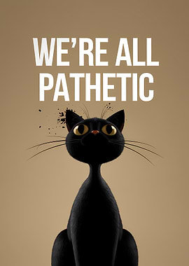Pathetic Black Cat Cartoon Illustration