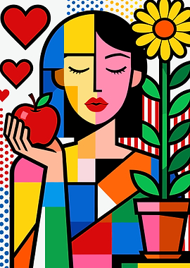 Abstract Woman with Apple and Flower