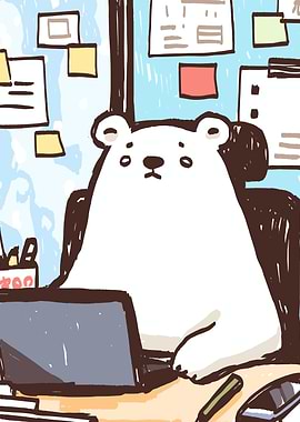 Polar Bear Working on Laptop