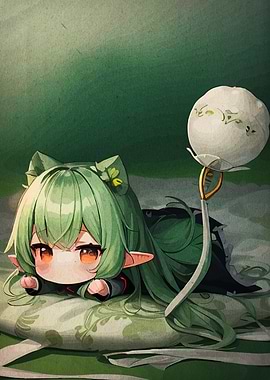 Cute Green-Haired Anime Character
