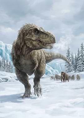Fluffy Tyrannosaurus Rex in Winter Scene