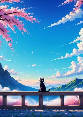 A Cat with beautiful landscape