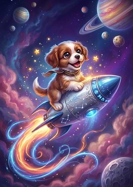 Dog Riding Rocket in Space