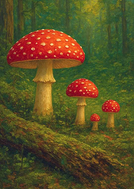 Amanita Mushrooms in Forest