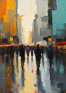 Abstract City Street with Pedestrians