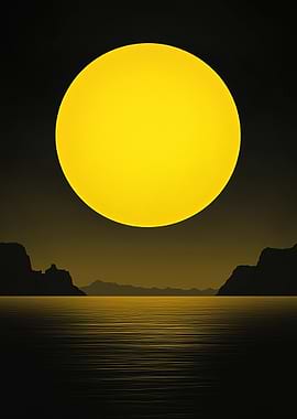 Yellow Moon Over Water Landscape
