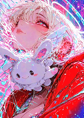 Anime Girl with Bunny Plushie