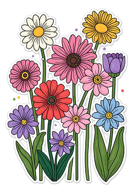 Colorful Cartoon Flower Garden