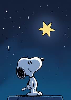 Snoopy Gazing at a Starry Night