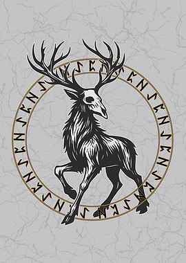 Deer Skull Rune Circle Illustration