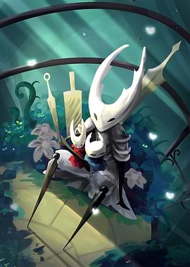 Hollow Knight characters in garden setting