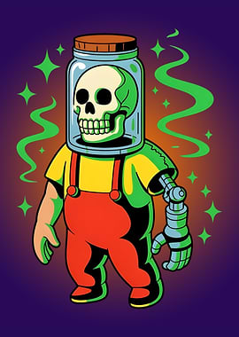 Cartoon Robot with Skull Head